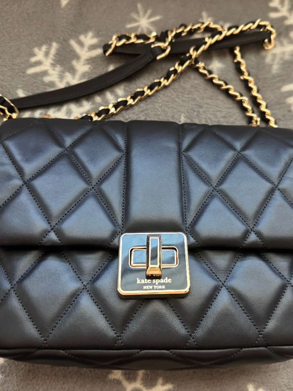 Kate Spade Carey Small Quilted Flap Buckle Like New Black and Gold Hardware